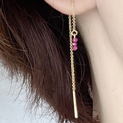 14kgf  pink Ruby long chain ピンクルビーロングチェーンピアス SV925可 5枚目の画像