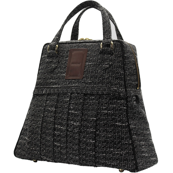 【オブジェでおでかけ】ソフトプリーツ2wayショルダーバッグ｜ブラック&ホワイト｜B65B｜簡易ラッピング仕様でお届け 2枚目の画像