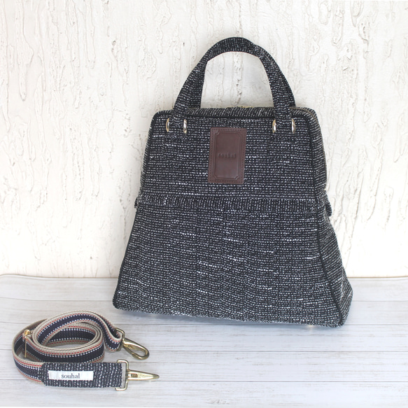 【オブジェでおでかけ】ソフトプリーツ2wayショルダーバッグ｜ブラック&ホワイト｜B65B｜簡易ラッピング仕様でお届け 19枚目の画像