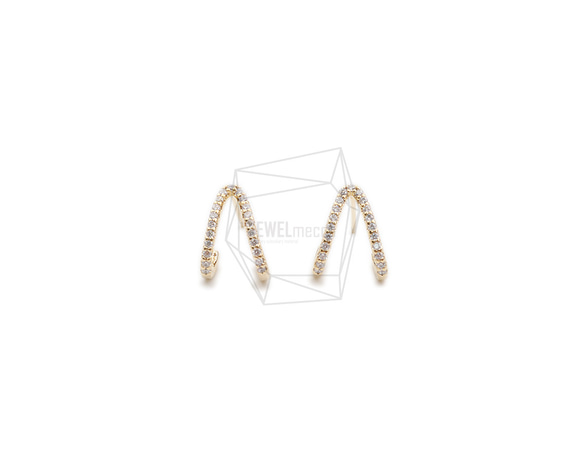 ERG-2116-G【2個入り】CZウィッシュボーンペンダント,CZ Wishbone Post Earring 1枚目の画像