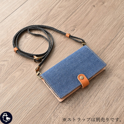 全機種対応 スマホケース 手帳型 【 岡山デニム 本革仕込み】 スマホショルダー メンズ プレゼント 父の日 AB01M 1枚目の画像