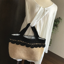 雙色方形麻繩袋（黑色） 第2張的照片