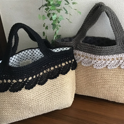 雙色方形麻繩袋（黑色） 第1張的照片