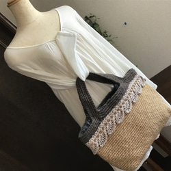 雙色方形麻繩袋（黑色） 第3張的照片