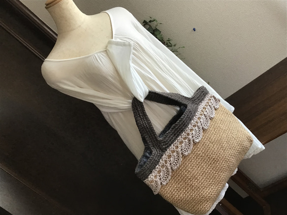 雙色方形麻繩袋（黑色） 第3張的照片