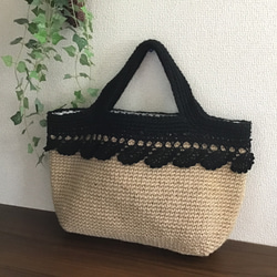 雙色方形麻繩袋（黑色） 第5張的照片