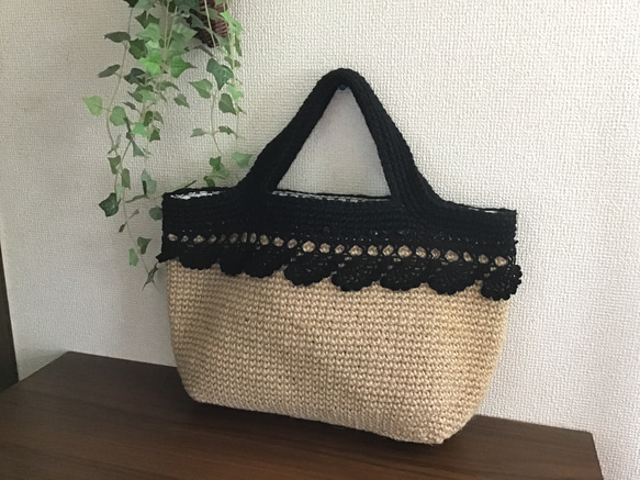 雙色方形麻繩袋（黑色） 第5張的照片