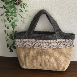 雙色方形麻繩袋（黑色） 第4張的照片