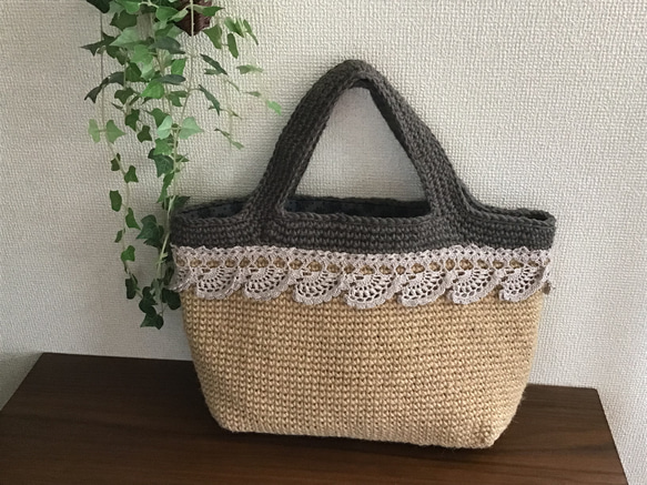 雙色方形麻繩袋（黑色） 第4張的照片