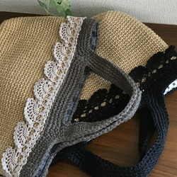 雙色方形麻繩袋（黑色） 第6張的照片