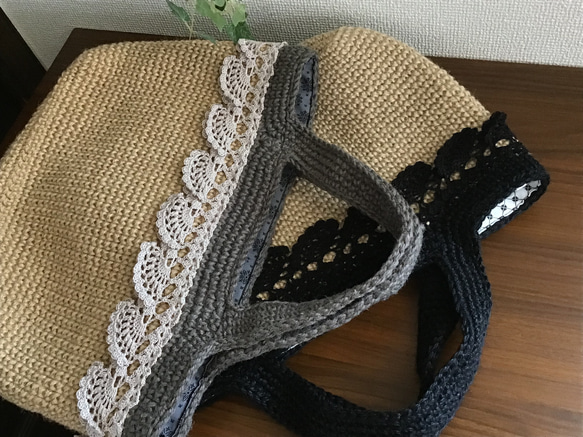 雙色方形麻繩袋（黑色） 第6張的照片