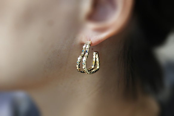 ERG-2120-G【2個入り】ダブルハートピアス,Double Heart post earring 6枚目の画像