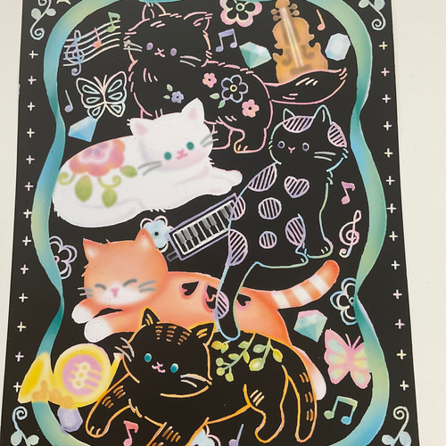 猫　スクラッチアート　ハンドメイド　絵画 猫 スクラッチアート その他素材 はるを 通販 14195563｜Creema