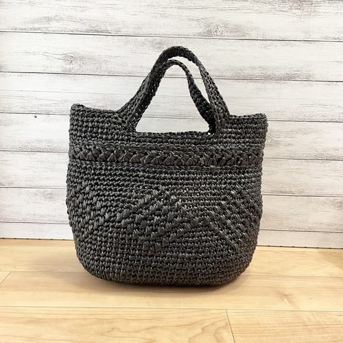 スズランテープバッグ 3点 再販3】ダイヤ模様のビニールテープバッグ☆ブラック☆スズラン