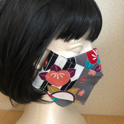 【新型】T84 舟形　和柄　矢絣　桃　桜　×  水色地に星柄　立体マスク　 6枚目の画像