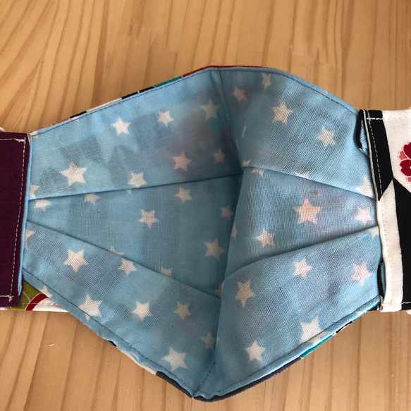 【新型】T84 舟形　和柄　矢絣　桃　桜　×  水色地に星柄　立体マスク　 3枚目の画像