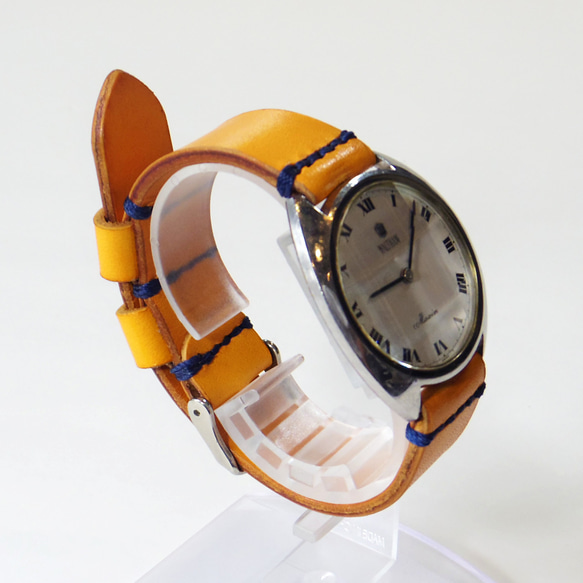 腕時計ベルト 腕時計バンド 牛革レザー 16mm〜20mmのラグ幅で制作 オレンジ 橙色 3枚目の画像