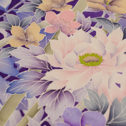 正絹　紫花柄振袖見本はぎれ　1.2m 和小物、つまみ細工などに 5枚目の画像