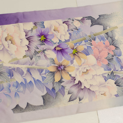 正絹　紫花柄振袖見本はぎれ　1.2m 和小物、つまみ細工などに 3枚目の画像