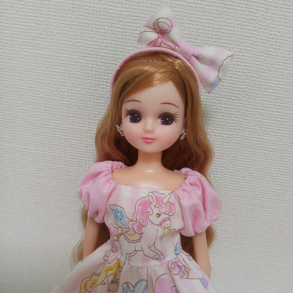 22cmドール服　ゆめかわ♡ワンピース　リカちゃん・ブライスサイズ　ピンク　ユニコーン 2枚目の画像