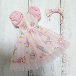 22cmドール服　ゆめかわ♡ワンピース　リカちゃん・ブライスサイズ　ピンク　ユニコーン 4枚目の画像