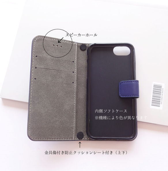 ショルダーストラップ付き【iphone各種】手帳型 スマホケース ネイビー ♥ メタリック ハート ♥ 3枚目の画像