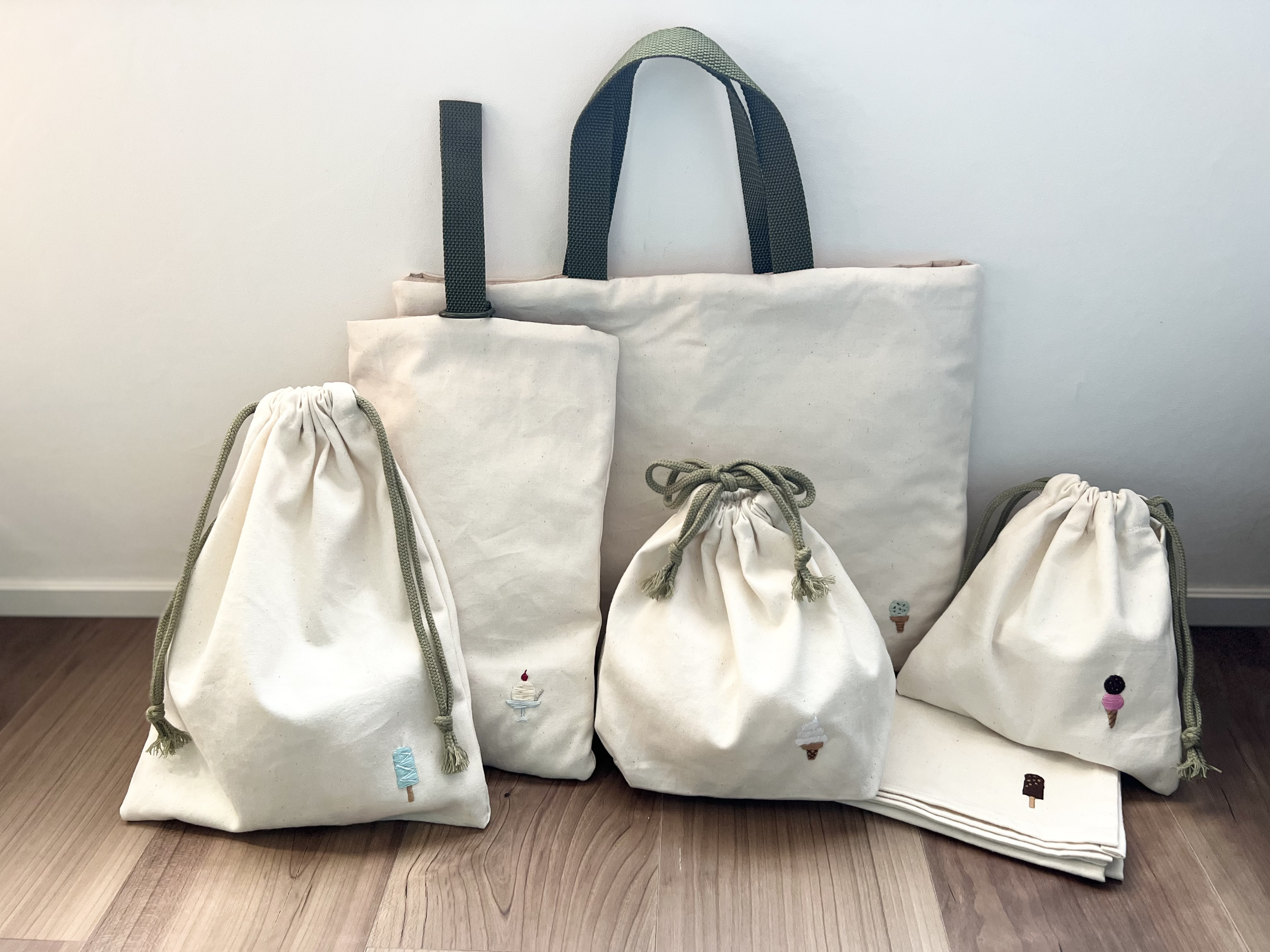 入園入学準備セット 刺繍グッズ6点／アイスクリーム［選べる8色］