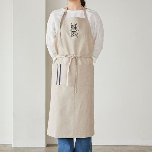 HAyU fabric -kitchen fabrics- コットンリネン刺繍エプロン