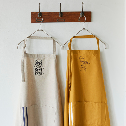 HAyU fabric -kitchen fabrics- コットンリネン刺繍エプロン エプロン