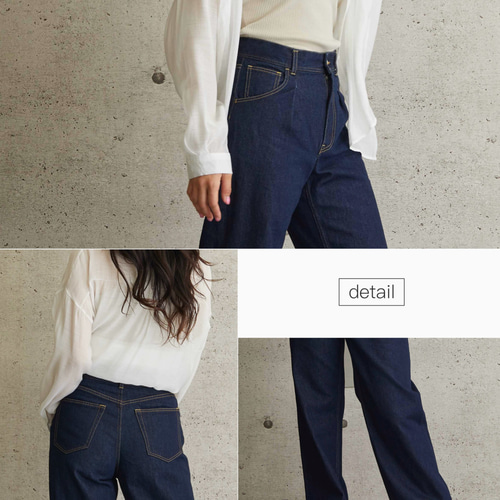 コヒナ　タックデザイン ハイウエスト デニムパンツ インディゴ タックデザインハイウエストデニムパンツ-short & regular