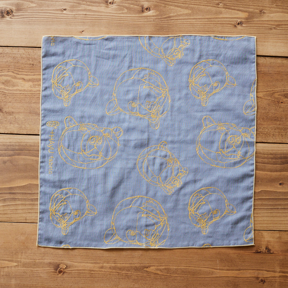 +HAyU fabric ～BEAR～ 綿100%ダブルガーゼ刺繍ハンカチ 6枚目の画像