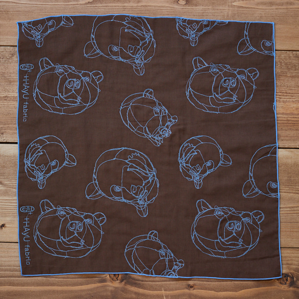 +HAyU fabric ～BEAR～ 綿100%ダブルガーゼ刺繍ハンカチ 5枚目の画像