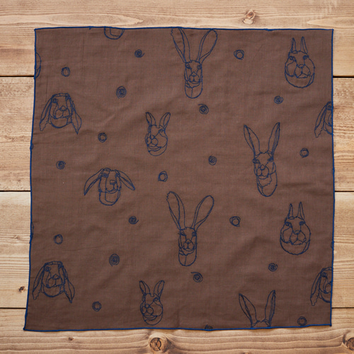 HAyU fabric ～RABBIT～ 綿100%ダブルガーゼ刺繍ハンカチ ハンカチ