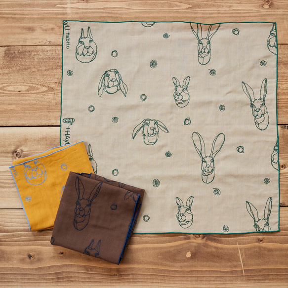 HAyU fabric ～RABBIT～ 綿100%ダブルガーゼ刺繍ハンカチ ハンカチ
