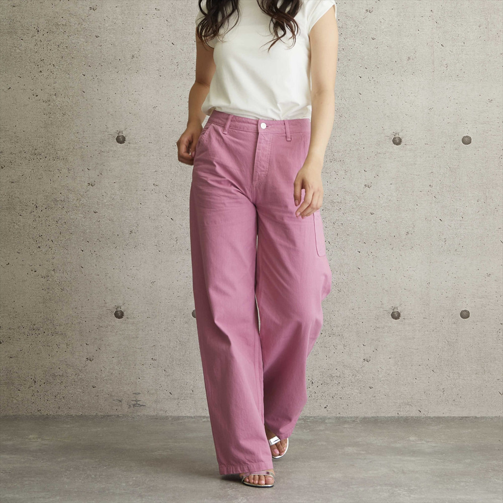 丈を自分サイズに変更可能　甘さ控えめピンク　カラーワークパンツ　M/Lサイズ　高身長さん　日本製