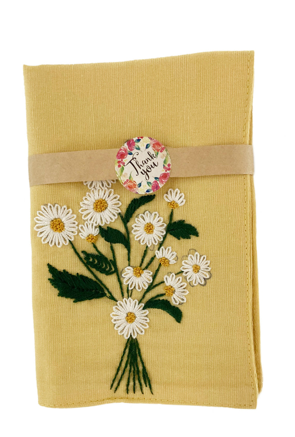 手刺繍入り リネンクロス/リネンハンカチ【こでまり/小手毬】