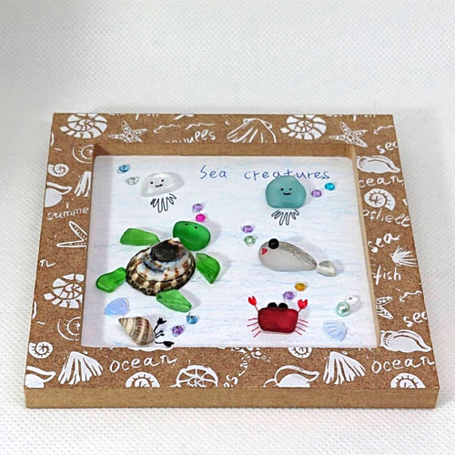 シーグラスアート☆No.370 図鑑海の生き物父の日ギフトプレゼント