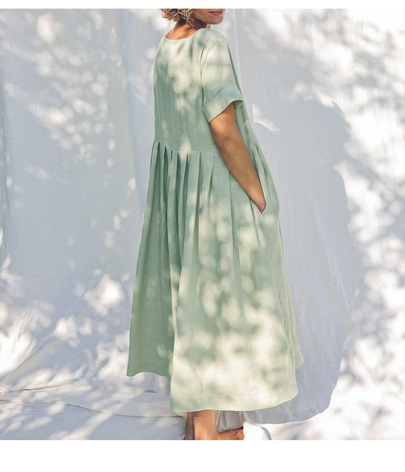 夏の綿とリネンワンピースロングスカート 4枚目の画像