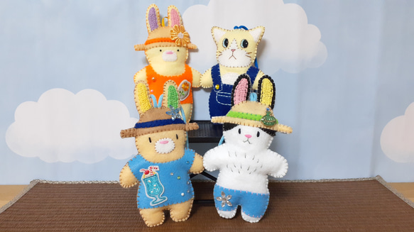 夏の装いのフェルトマスコット3(うさぎ・猫) ぬいぐるみ もちまる 通販