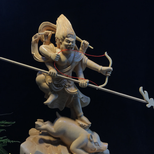 高57cm 井波彫刻 一刀彫り 仏教工芸品 時代彫刻 護法善神 摩利支