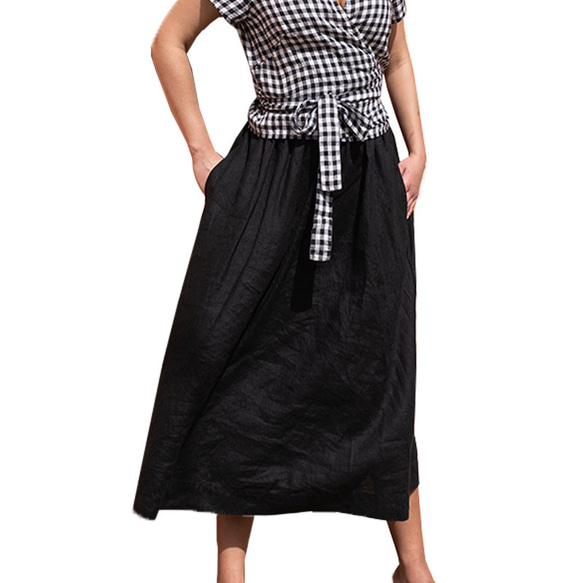 夏亜麻コットンロングスカート 質の高いタックスカート 7枚目の画像