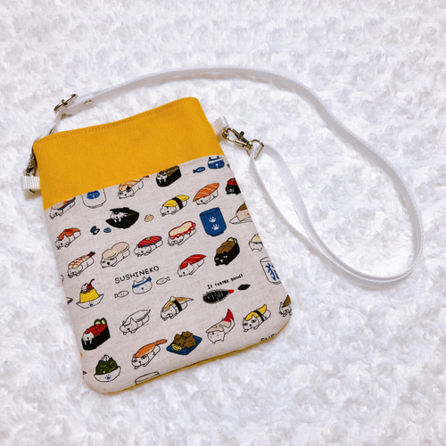 1262．お寿司猫柄 スマホショルダー 色を選べます スマホ用