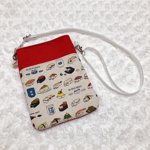 1262．お寿司猫柄 スマホショルダー 色を選べます スマホ用