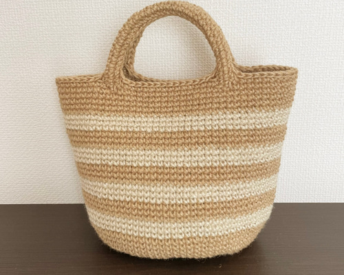 内布カスタマイズ】生成ボーダーの麻ひもかごバッグ かごバッグ