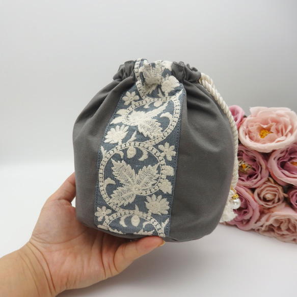 インド刺繍リボン巾着 5枚目の画像