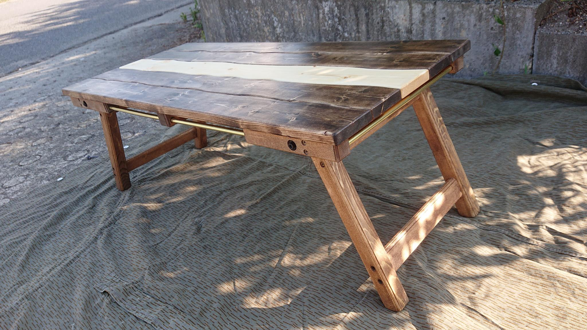 【受注生産】折りたたみローテーブル  （小太郎テーブル）  真鍮バータイプ