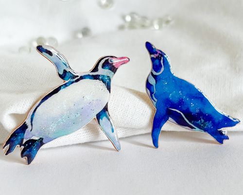 泳ぐペンギン 海のブルー ブローチペア ブローチ falso 通販