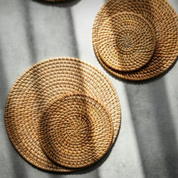 手工编织天然藤条隔热垫子杯垫锅垫 第3張的照片