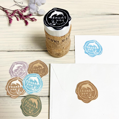 シーリングワックス風＊イルカとマリンモチーフの消しゴムはんこ