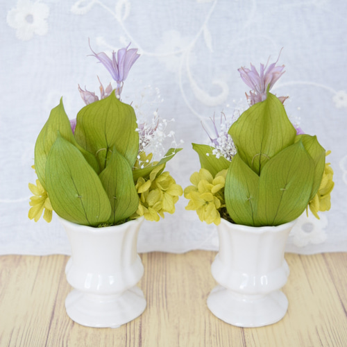 やま　　プリザーブドフラワー仏花　菊　一対ご依頼品 お試しサイズ【お供え花】ポンポン菊のプリザーブドフラワー仏花